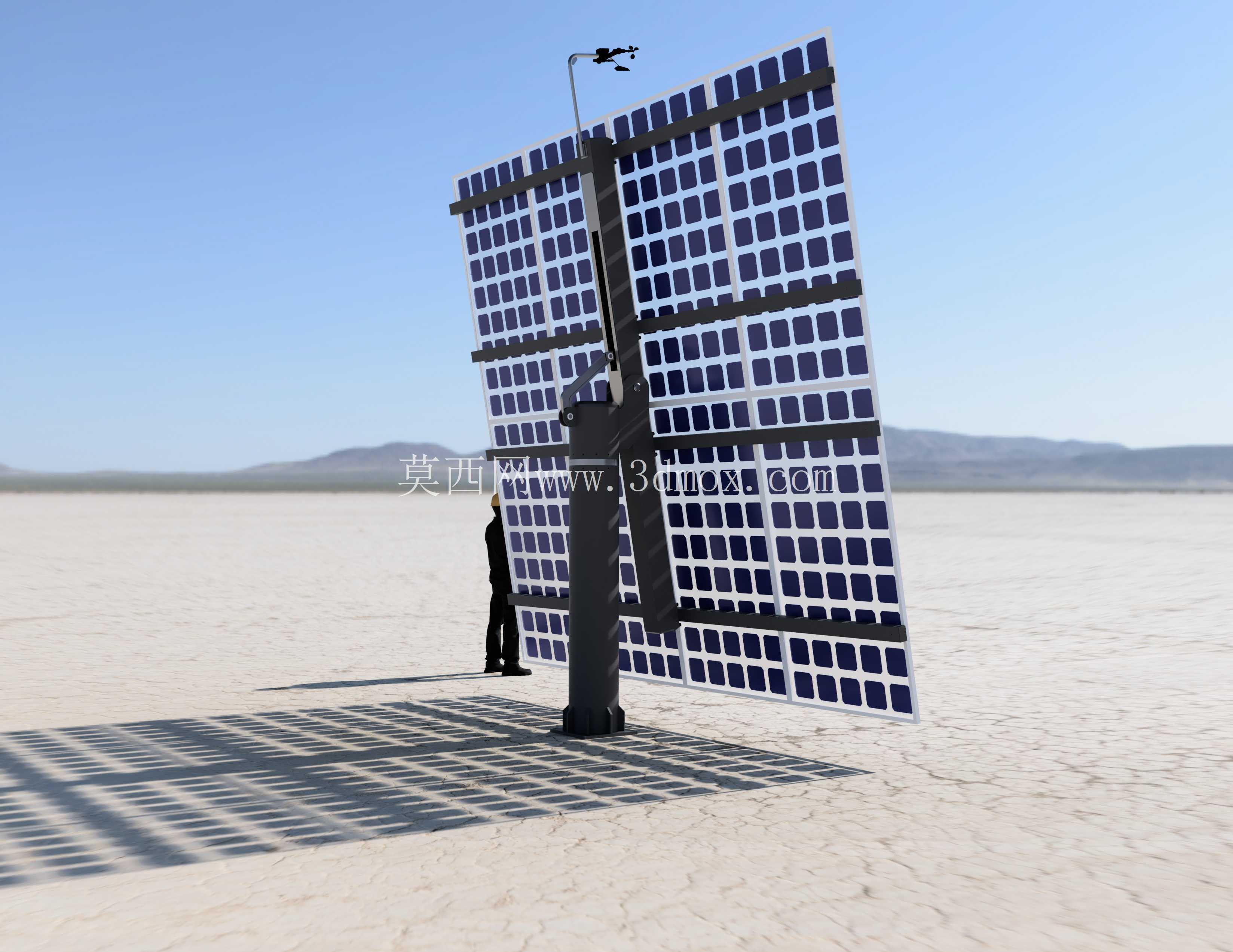 5.6 kW 两轴太阳能跟踪器,采用 700 W 双面太阳能电池板。