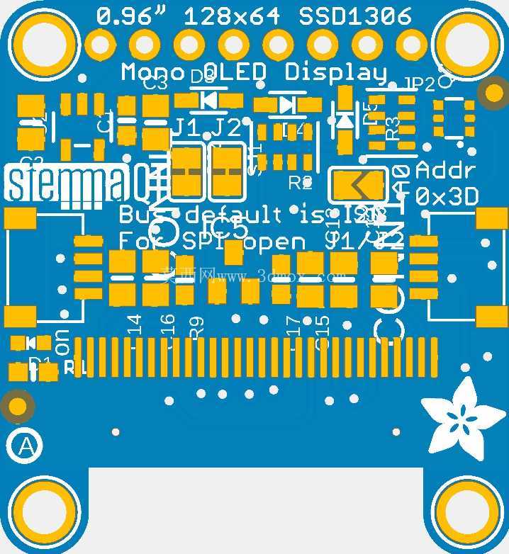 Adafruit 0.96 英寸 128x64 OLED STEMMA QT