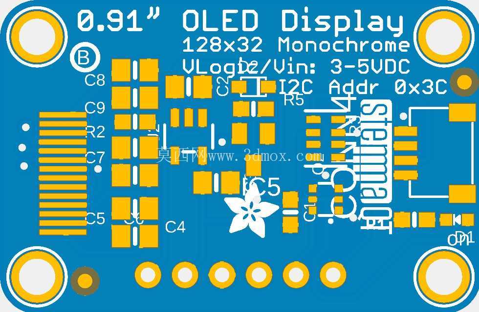 Adafruit 0.91 英寸 128x32 OLED 显示屏 STEMMA QT