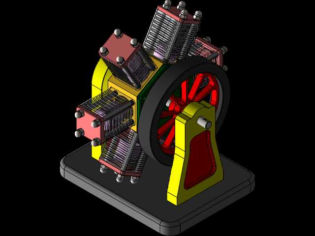 SolidWorks中的六缸径向发动机CAD模型