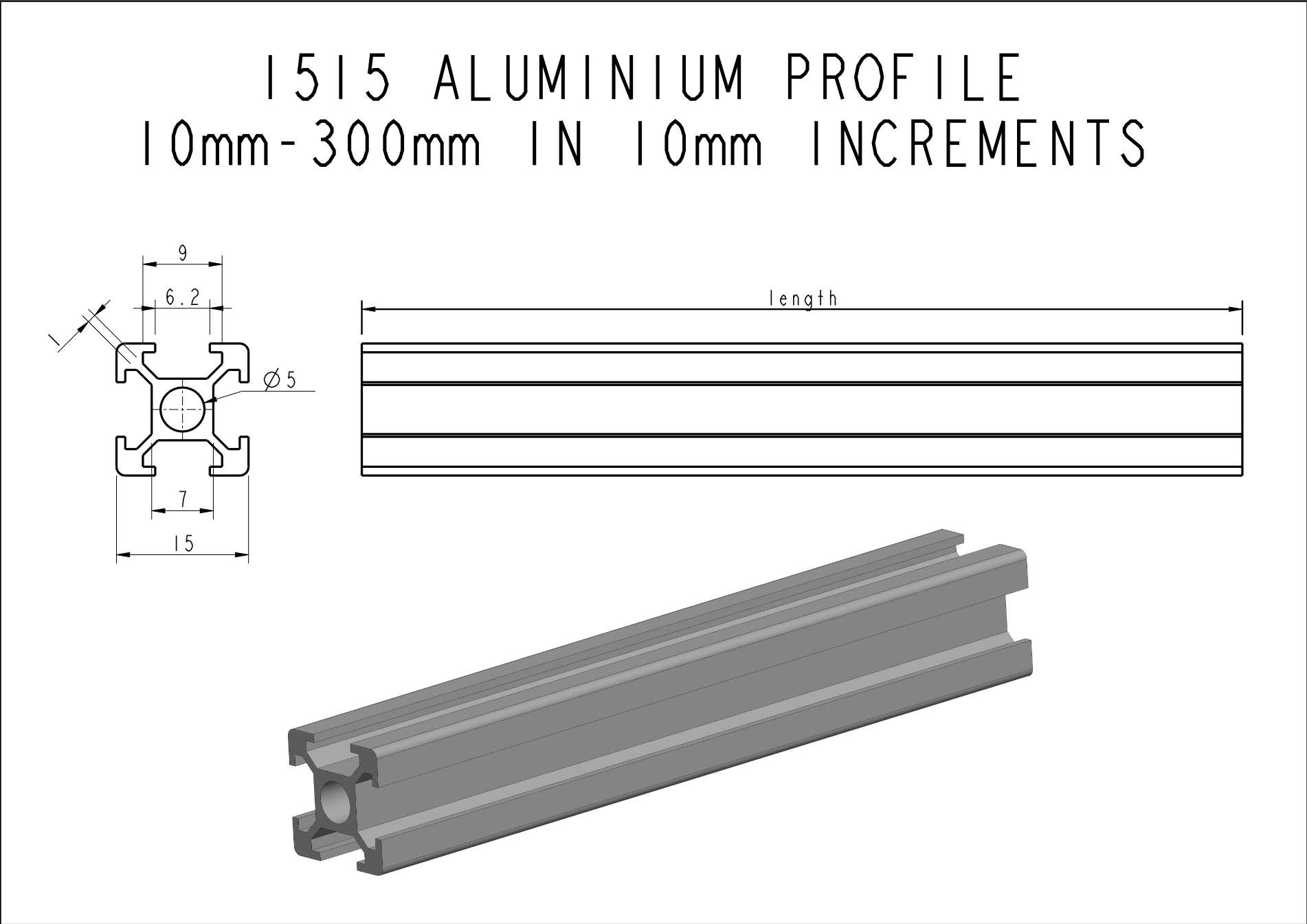 1515铝挤压件10mm-300mm,增量为10mm