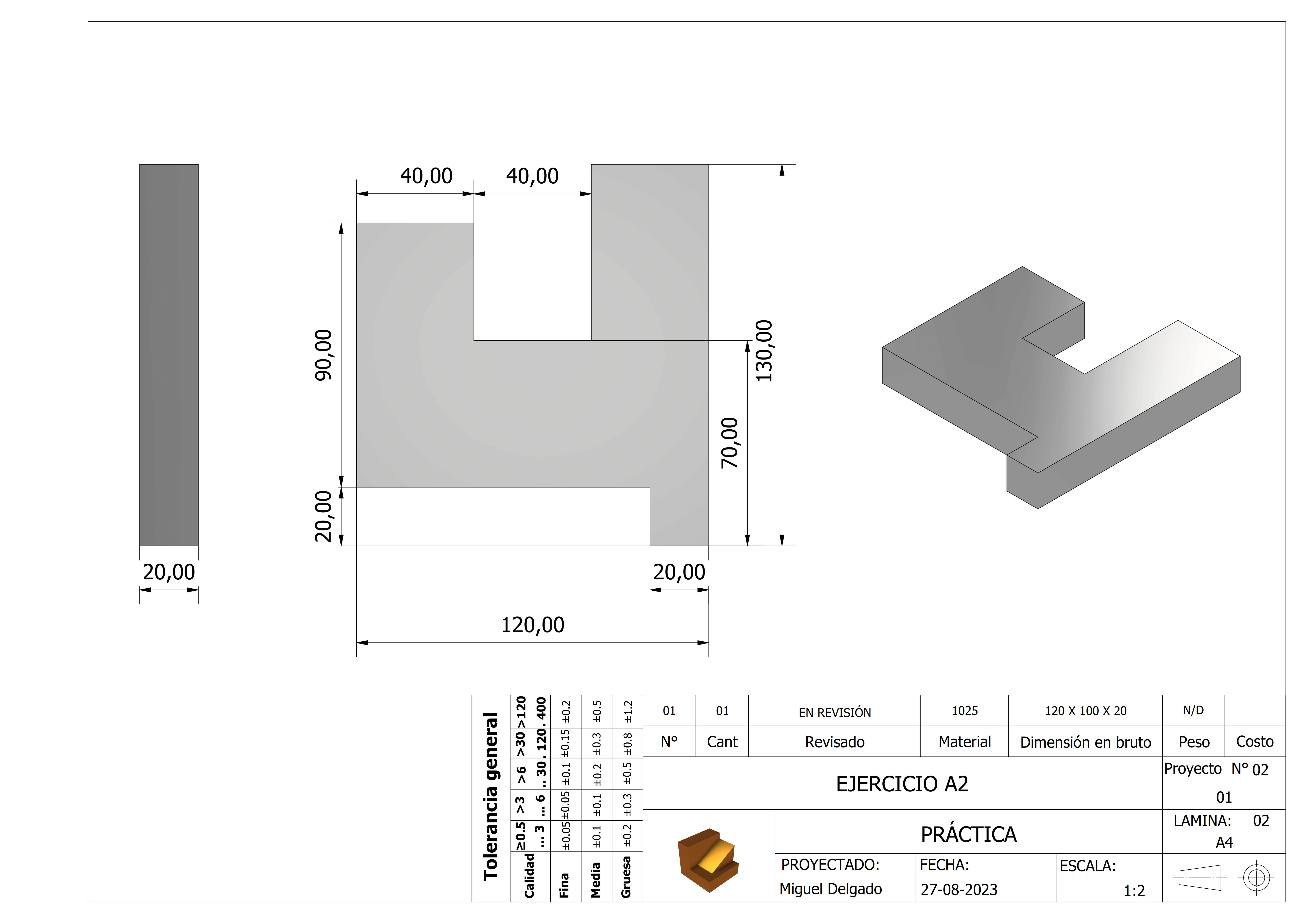 Ejercicio A2 Autodesk Inventor Professional 2023