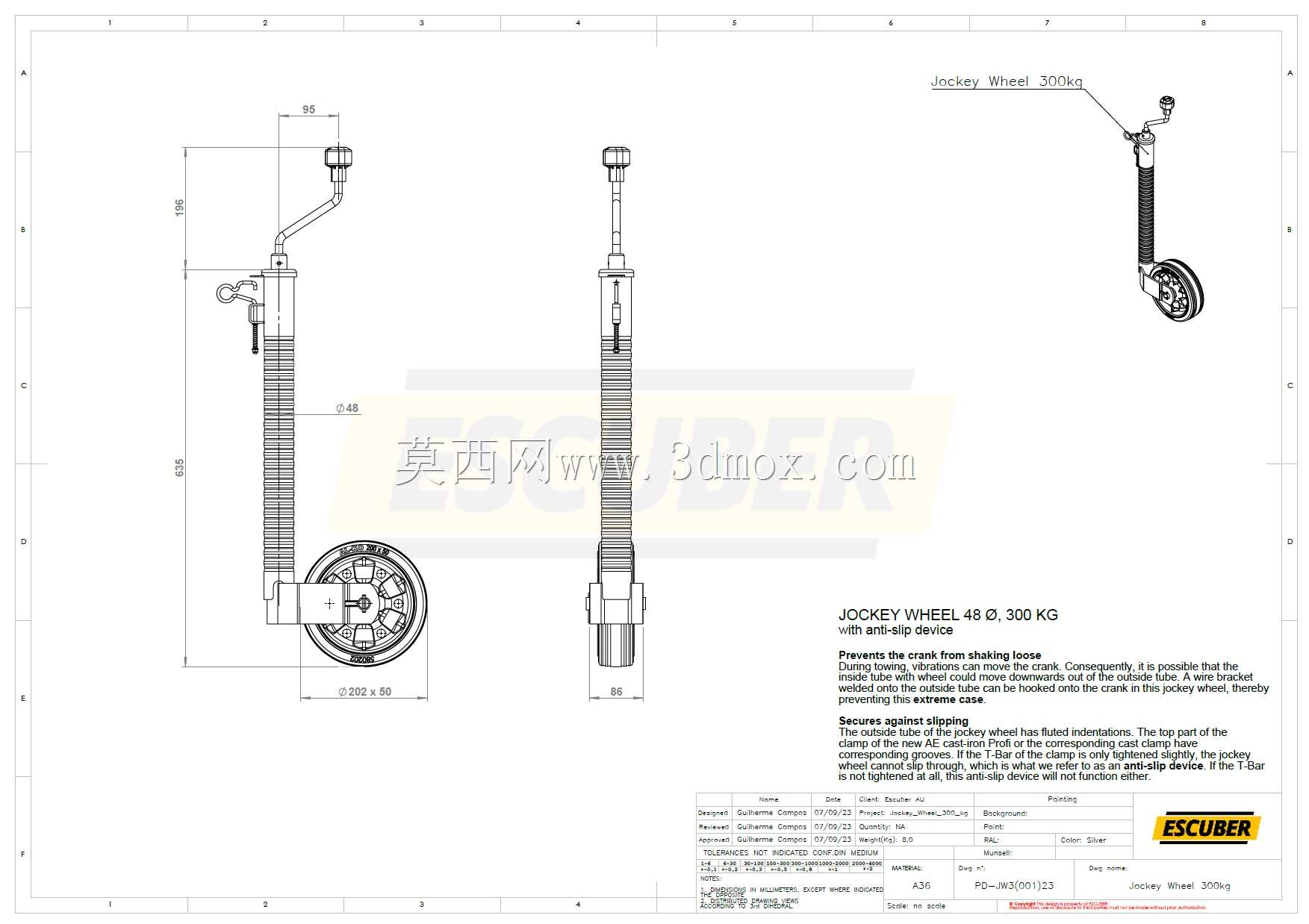 带防滑装置的JOCKEY WHEEL 48,300 KG