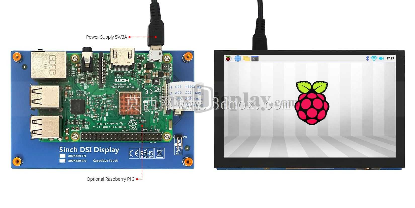 5英寸电容触摸IPS显示屏800x480 MIPI DSI接口,用于Raspberry Pi