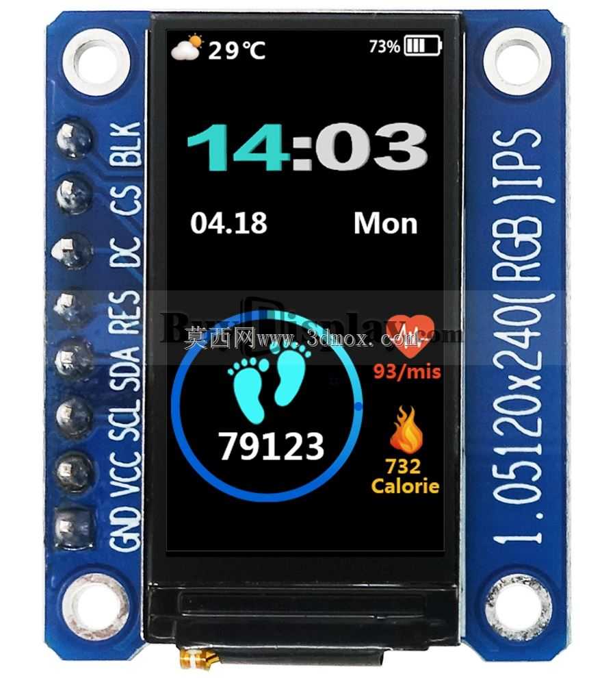 适用于Arduino和Raspberry Pi的1.05英寸120x240 IPS TFT LCD显示模块