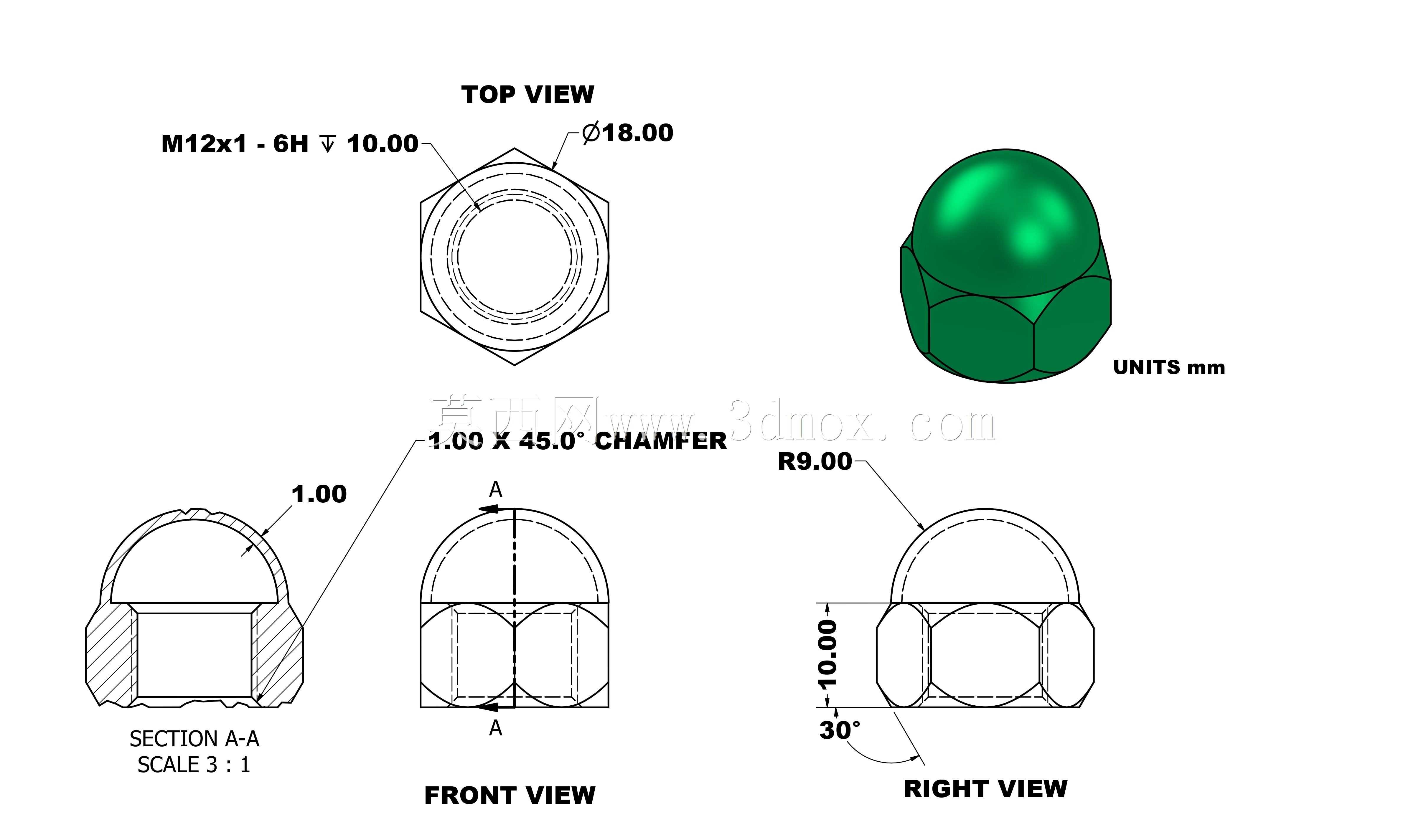 三维CAD基础练习/橡果螺栓/Tuerca de Domo/Autodesk Inventor Pro