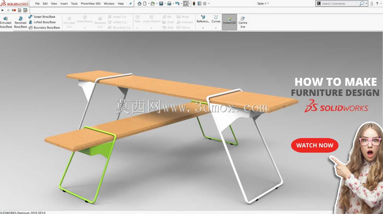 Solid Works家具设计:现代木桌2