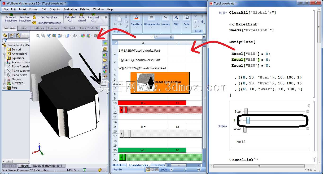 \u003c\u003c\u003cExcel 到 Solidworks13 \u003e\u003e\u003e \u003c\u003c\u003cMathematica 9.0 到 Excel 到 Solidworks13\u