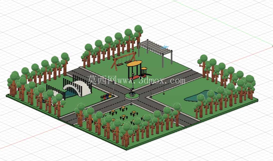 Parque Urbano projetado com brinquedos��bancos �� arvores��