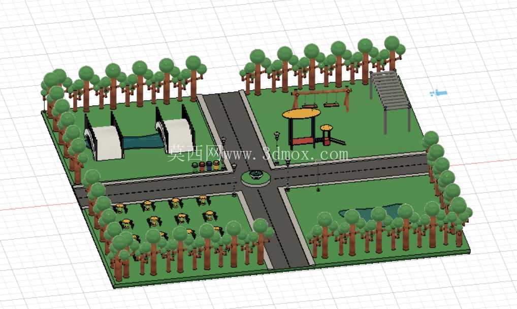 Parque Urbano projetado com brinquedos��bancos �� arvores��