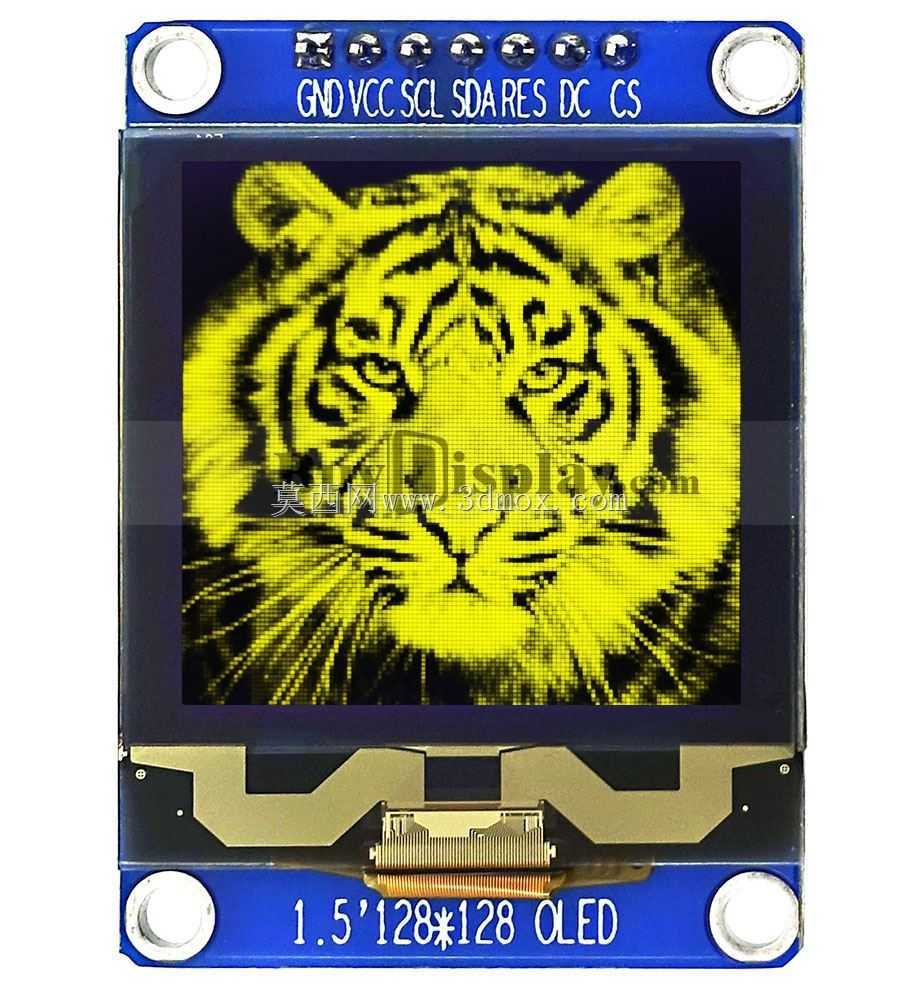 黄色128x128 OLED模块SPI I2C Arduino,树莓派1.5英寸