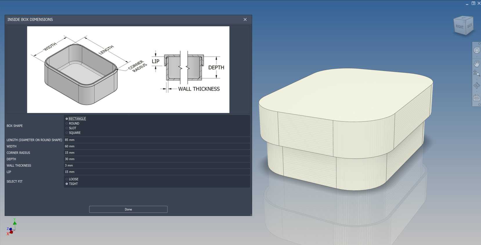适用于Autodesk Inventor的三维可打印长方体模板。