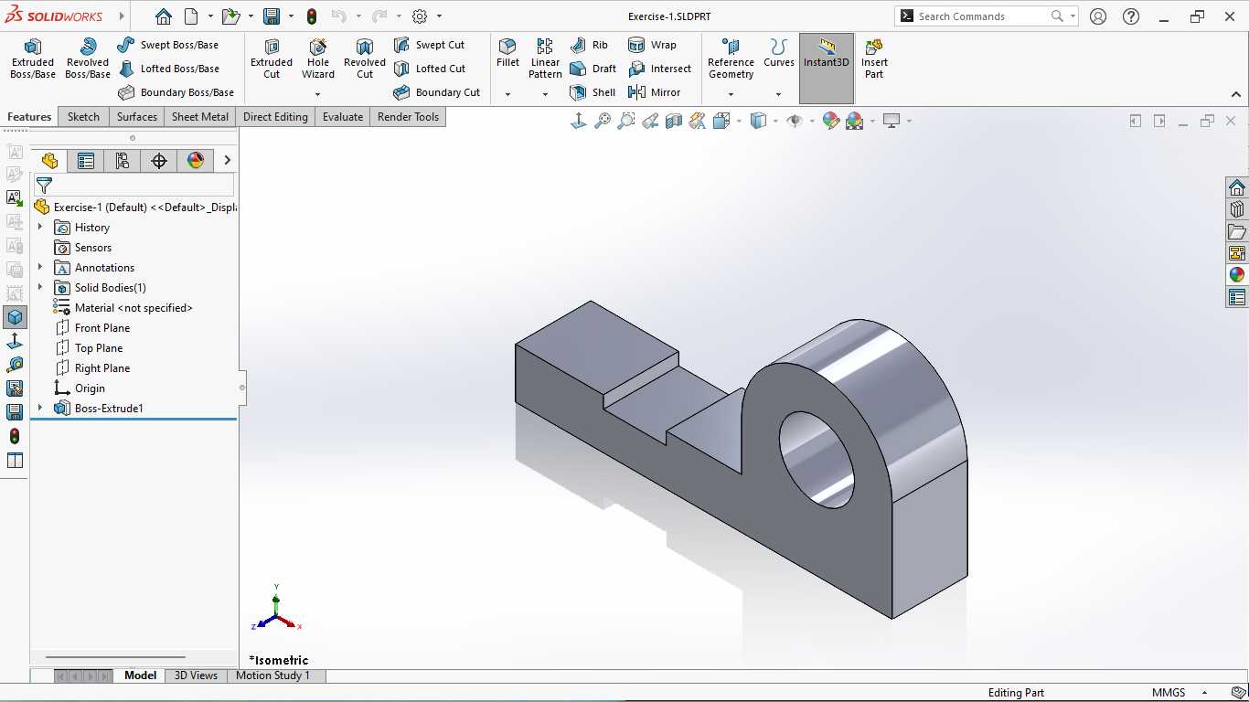 基本的三维模型练习-SOLIDWORKS