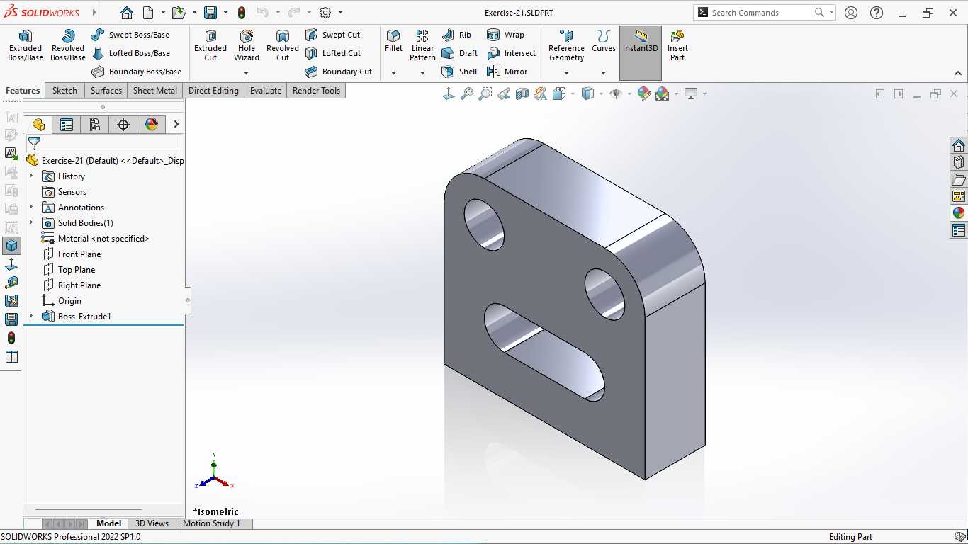 基本的三维模型练习-SOLIDWORKS