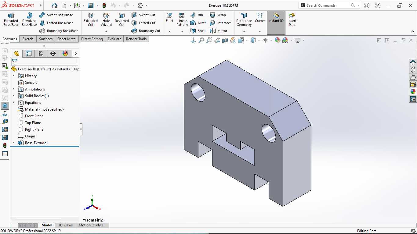 基本的三维模型练习-SOLIDWORKS
