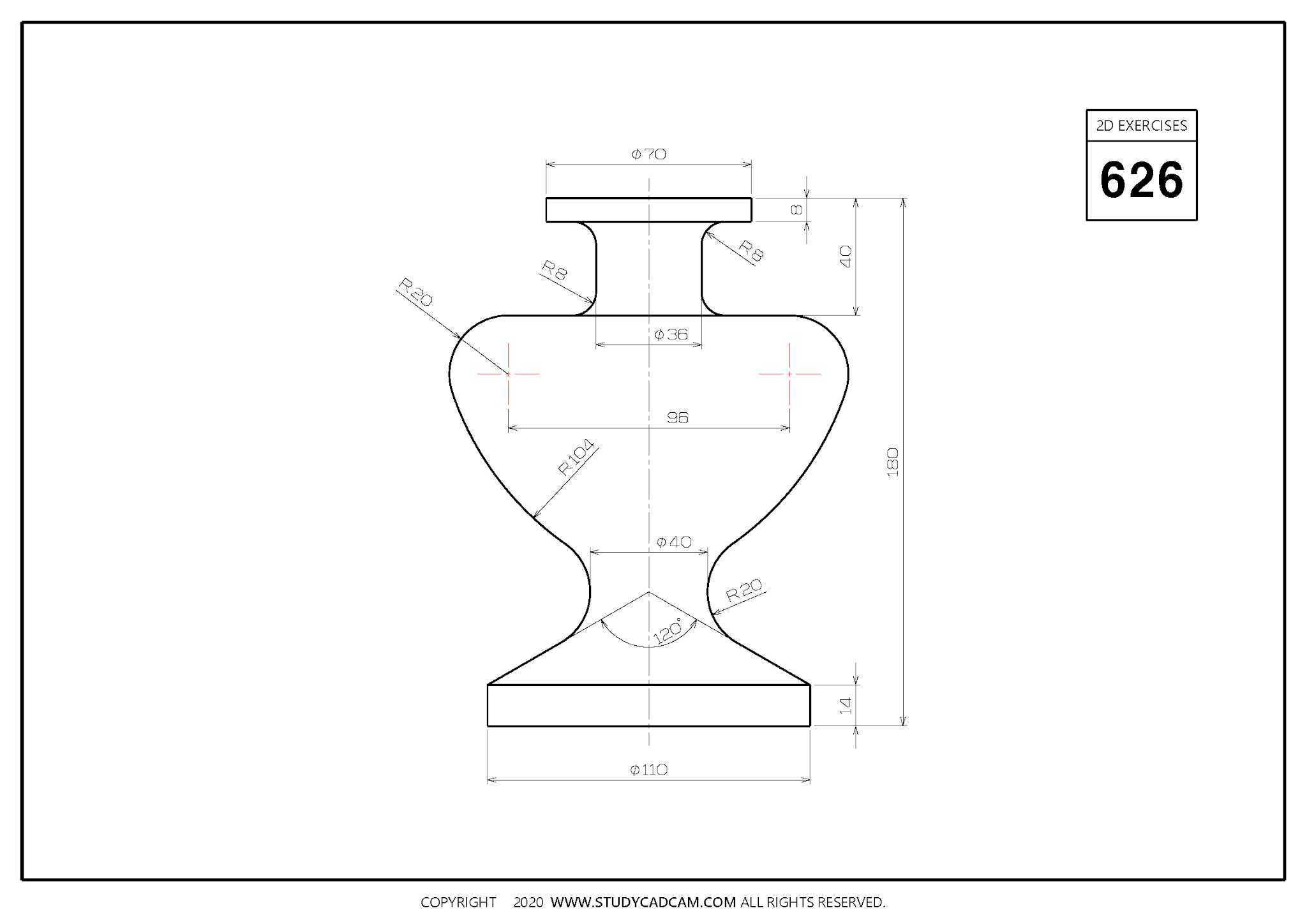 Studycadcam 2D 到 3D CAD 练习 626/Vase/ Florero/ /Autodesk Inventor Pro