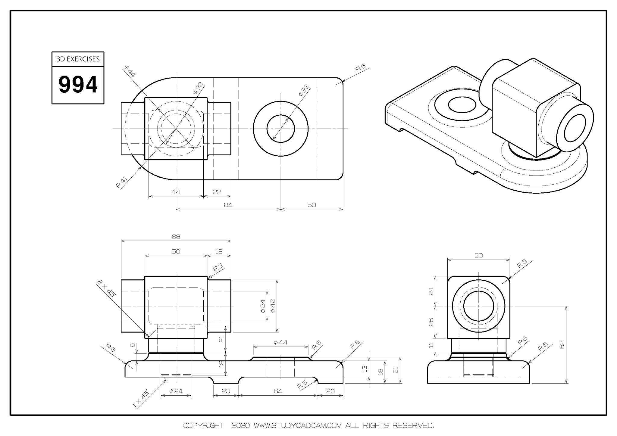 Studycadcam 3D CAD 练习 994/Autodesk Inventor Pro