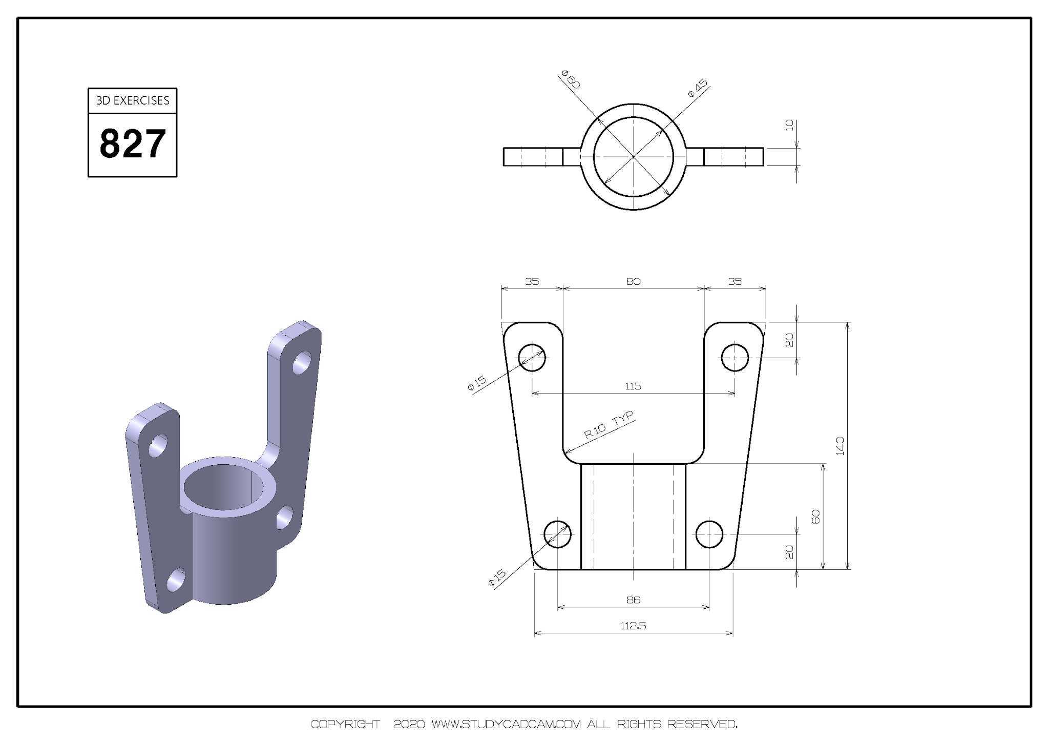 Studycadcam 3D CAD 练习 827/Autodesk Inventor Pro