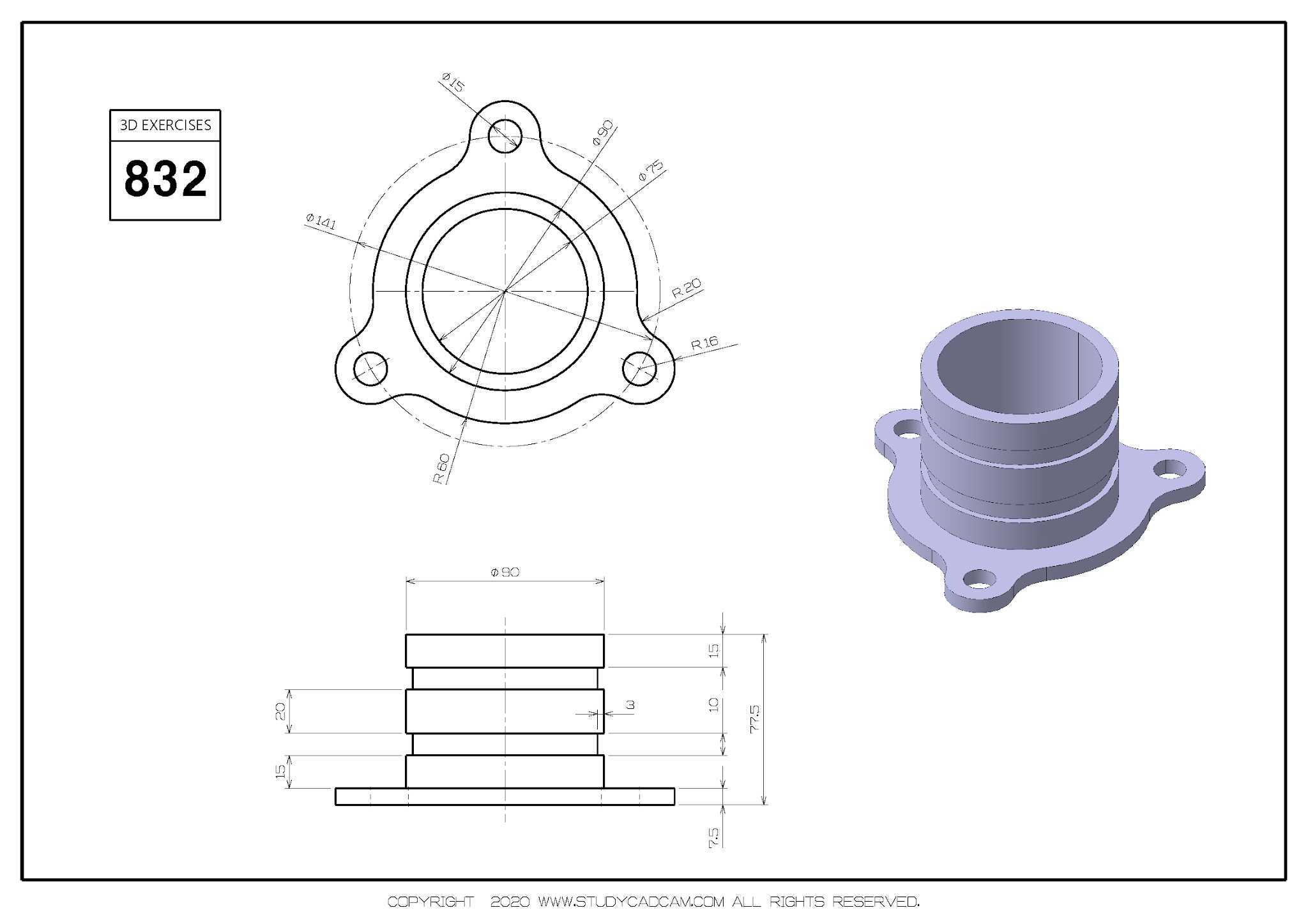 Studycadcam 3D CAD 练习 832/Autodesk Inventor Pro