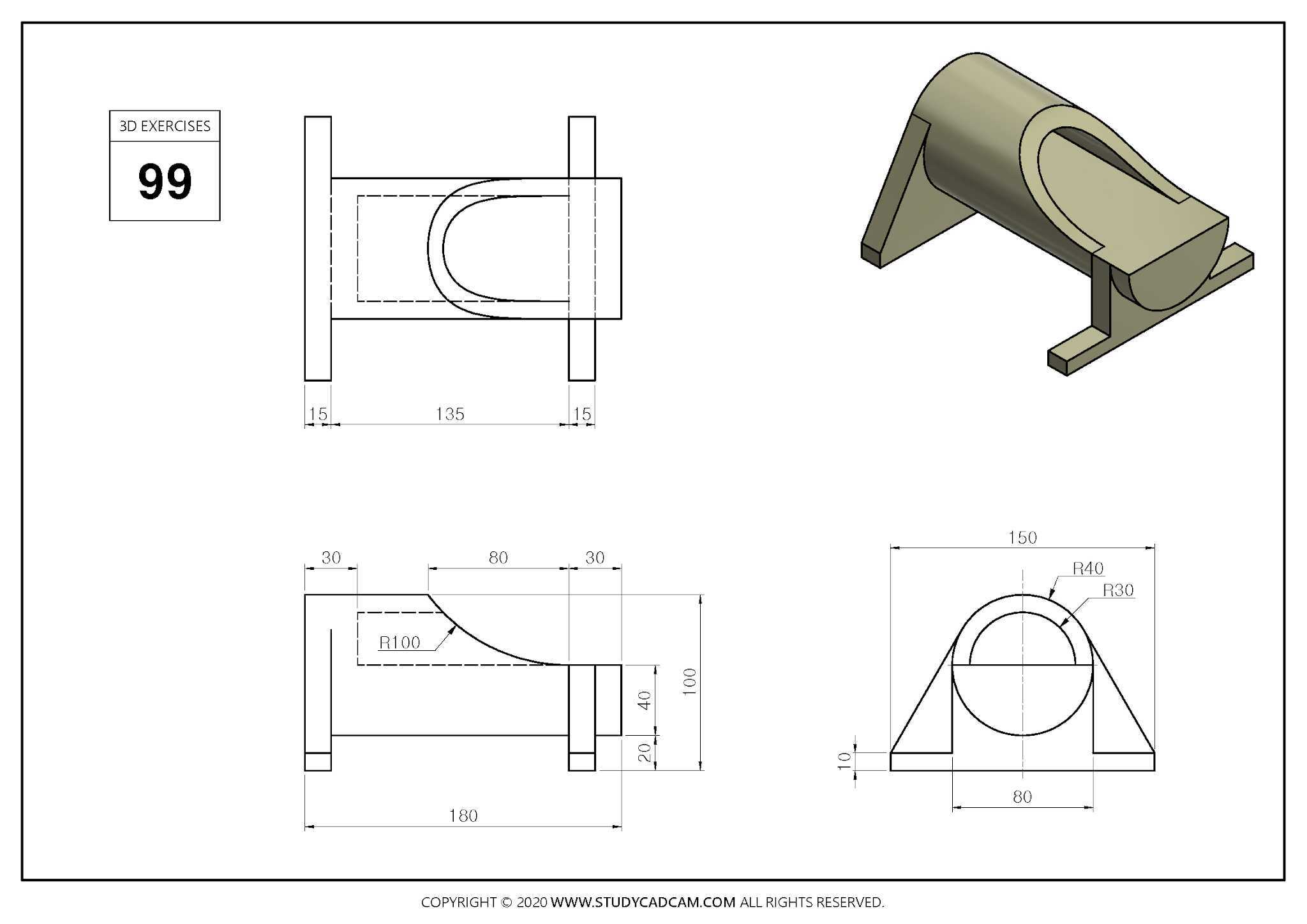 Studycadcam 3D CAD 练习 99 Autodesk Inventor Pro