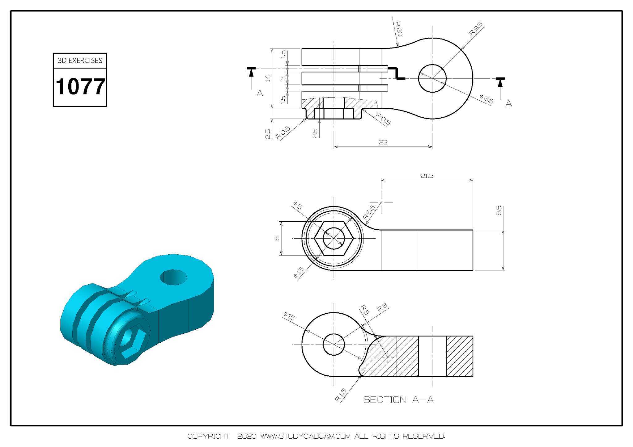 Studycadcam 3D CAD 练习 1077/Autodesk Inventor Pro