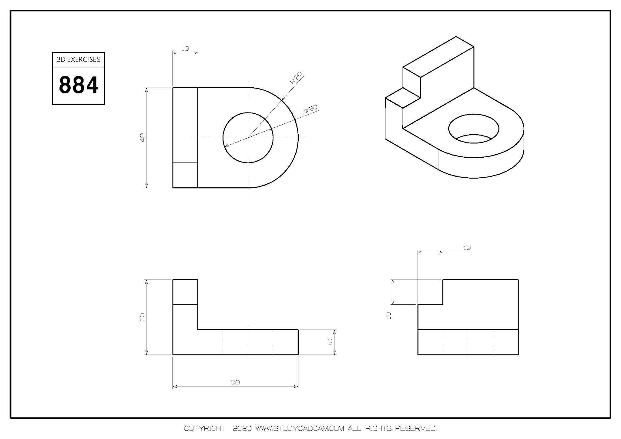 Studycadcam 3D CAD 练习 884/Autodesk Inventor Pro