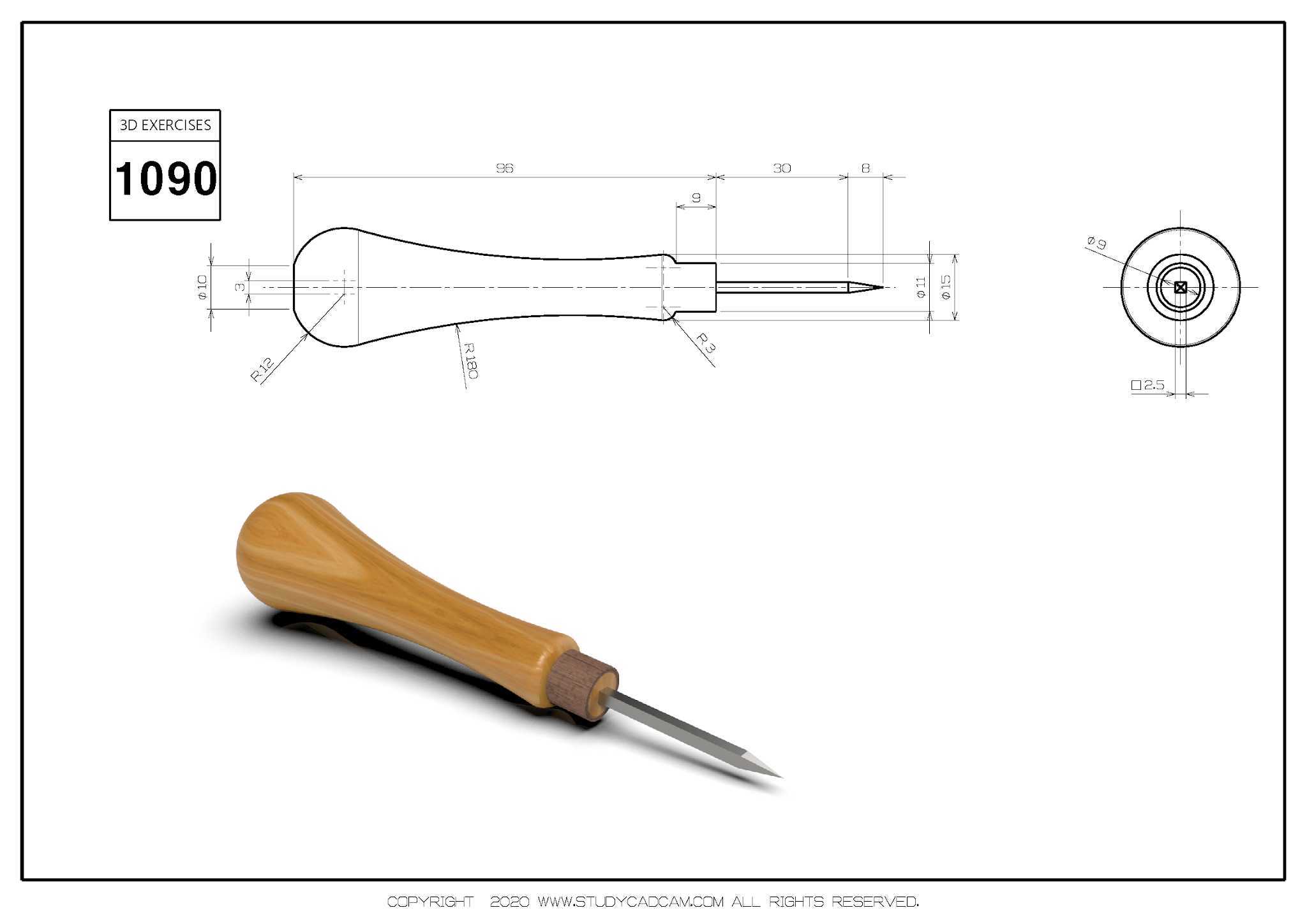Studycadcam 3D CAD ��ϰ 1090/Ice Pick/Picahielo/Autodesk Inventor Pro