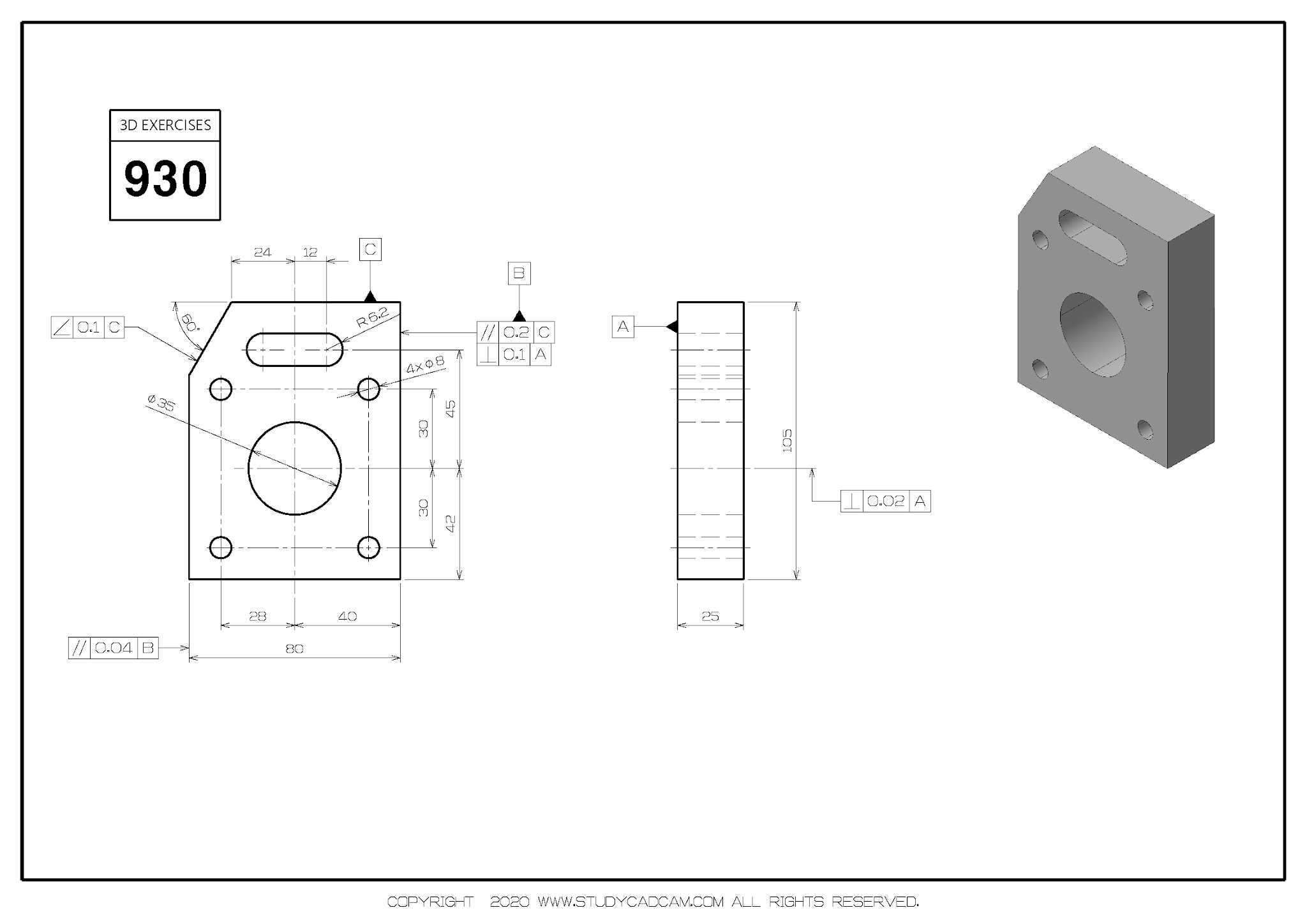 Studycadcam 3D CAD 练习 930/Spacer/Espaciador/Autodesk Inventor Pro