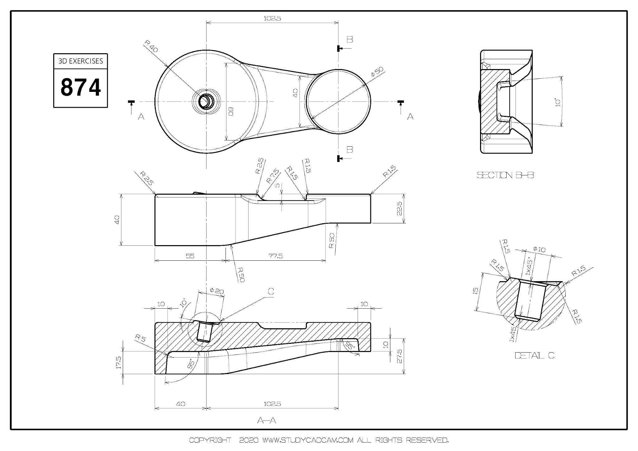 Studycadcam 3D CAD 练习 874 /Autodesk Inventor Pro