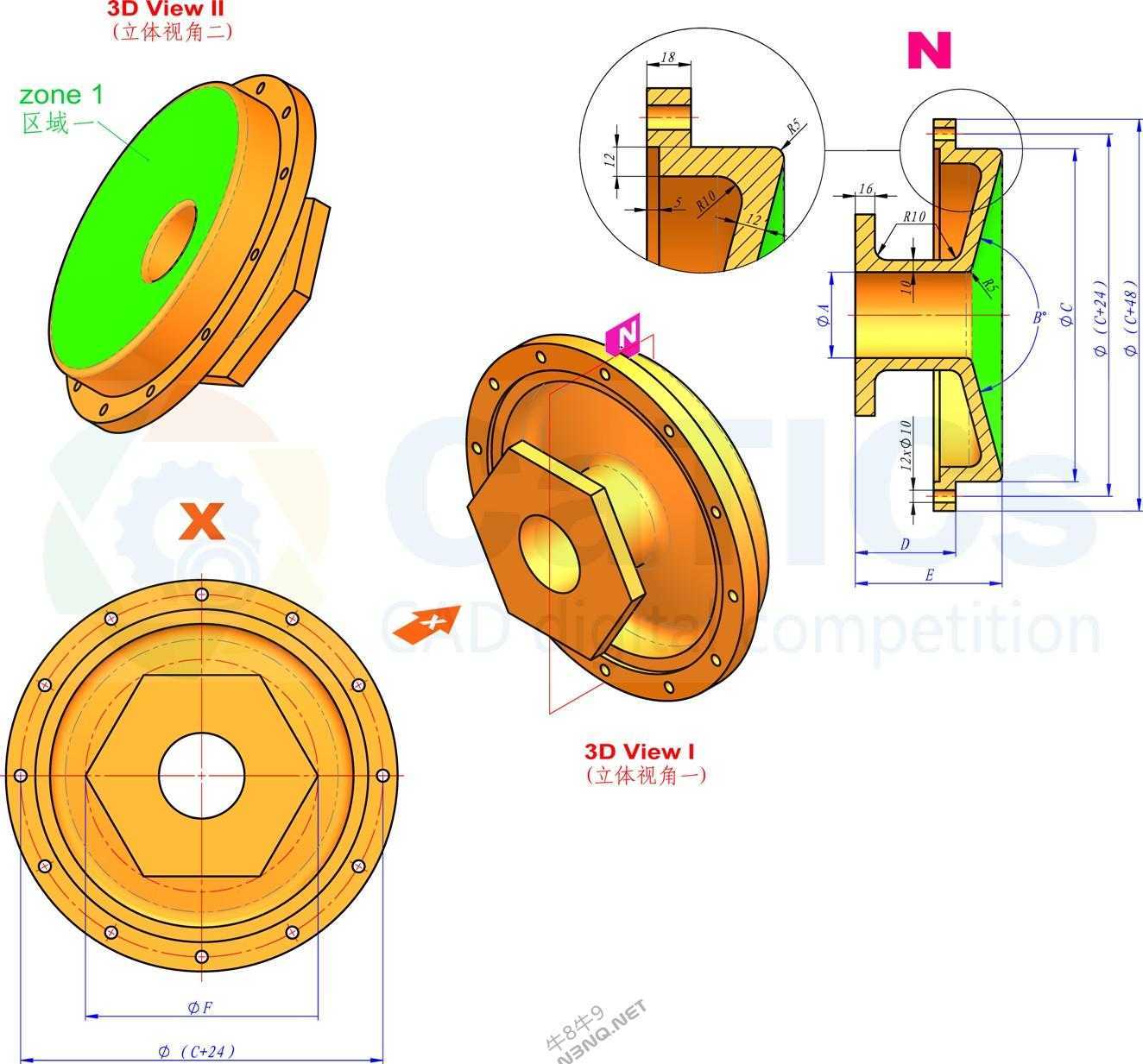 3D CAD 基础练习 / CATICS 3D12-M05/ Autodesk Inventor Pro
