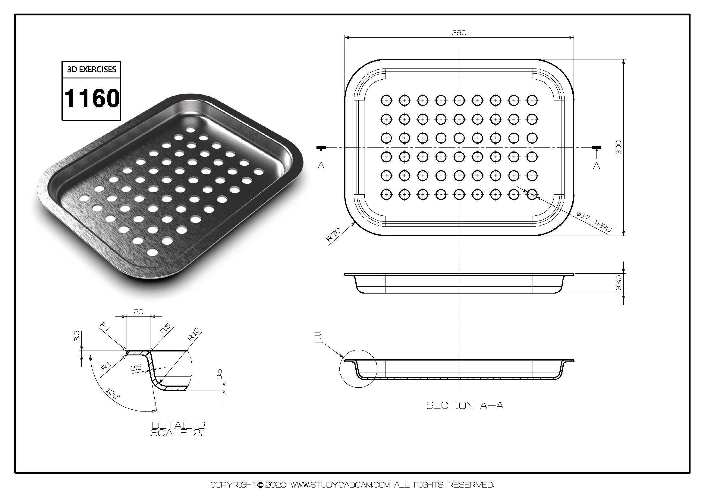 Studycadcam 3D CAD 练习 1160/Tray/Charola/Autodesk Inventor Pro