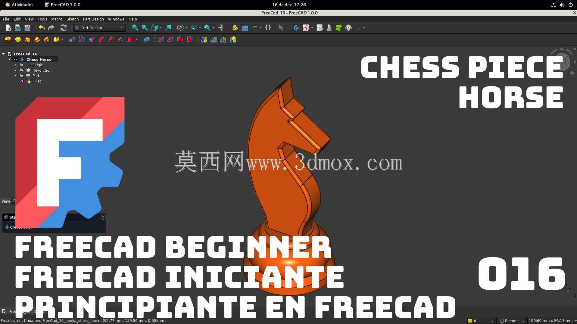 练习 FreeCAD 016 - 棋子,马