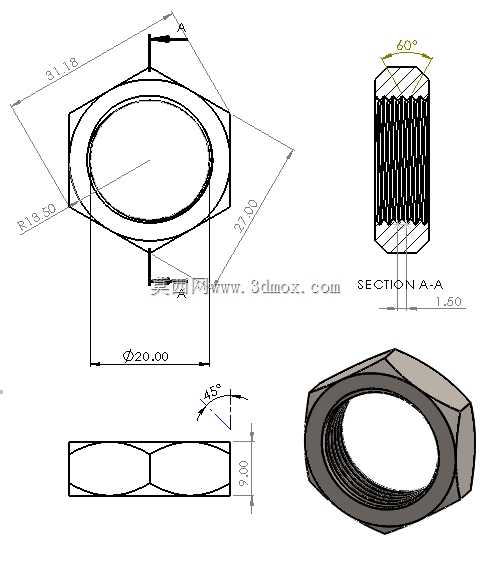 螺母和螺栓 M20x1.5x100