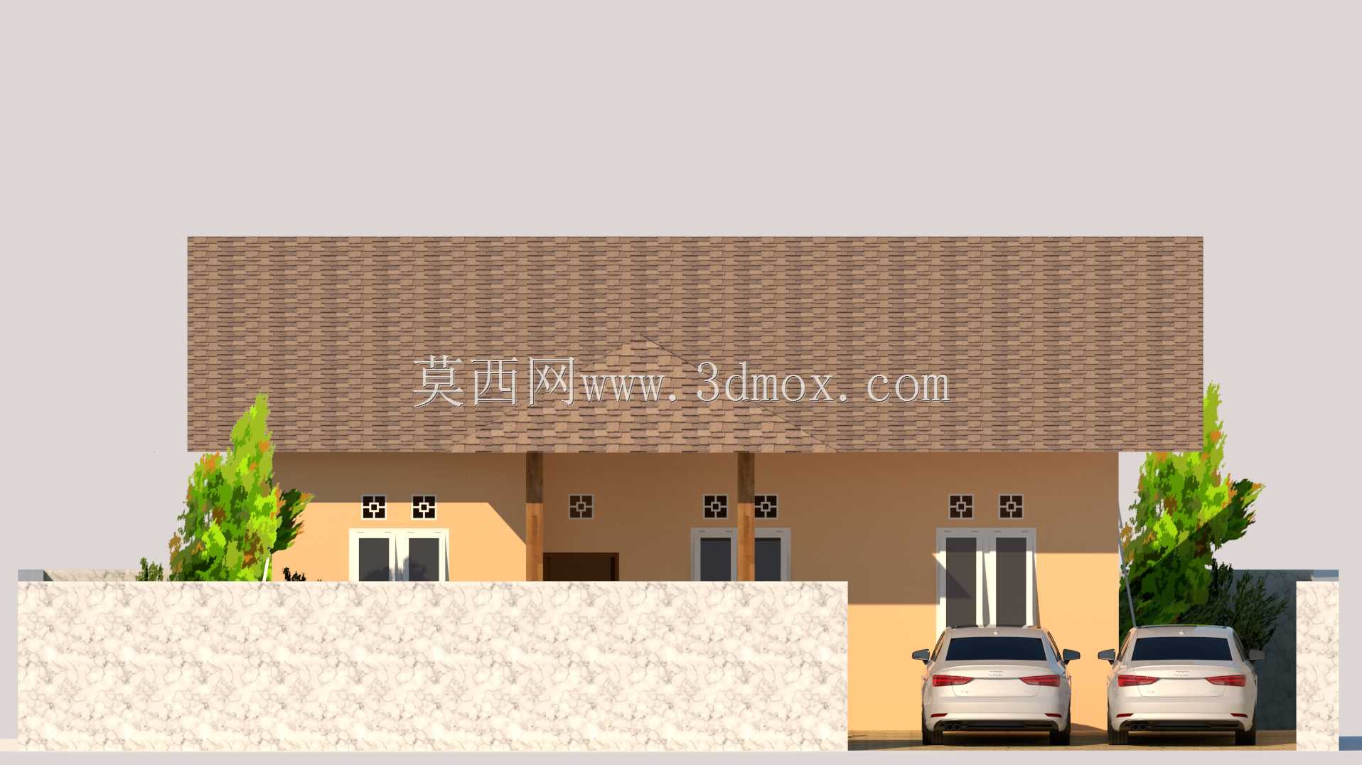 带斜屋顶和露台的现代住宅