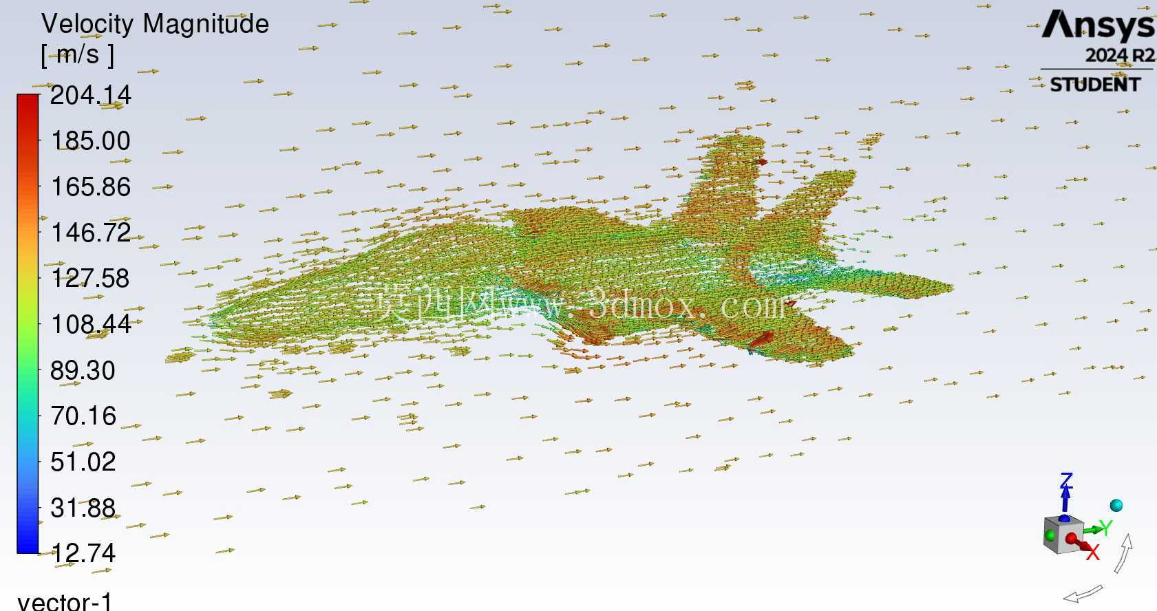 F18喷气式飞机的CFD模拟,入口速度=131 m/s,CFD Cd=0.03,NASA Cd=0.04,误差=25%