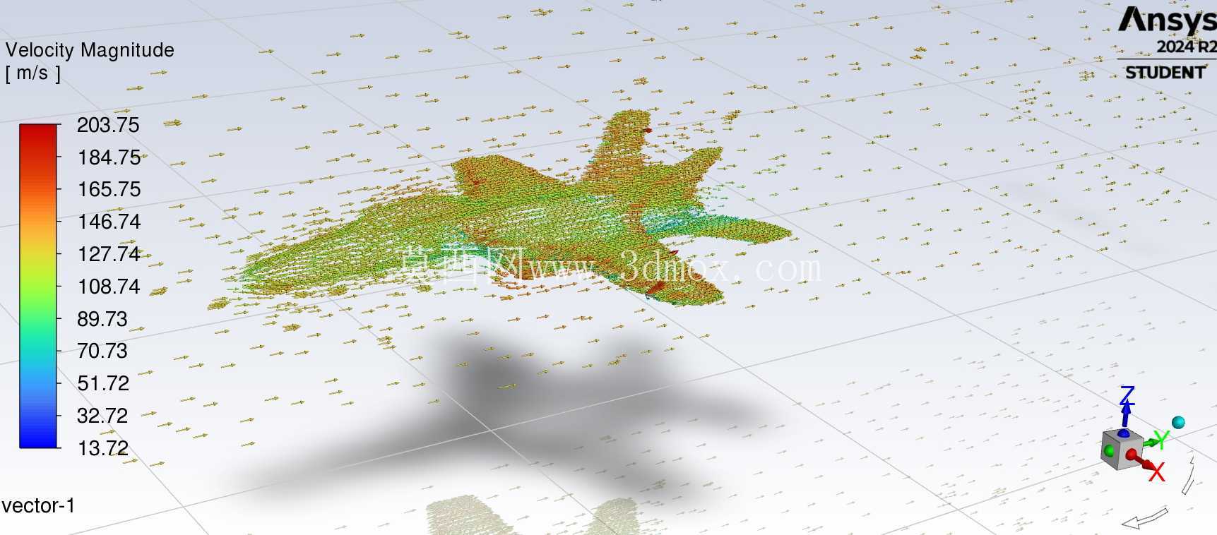 F18喷气式飞机的CFD模拟,入口速度=131 m/s,CFD Cd=0.03,NASA Cd=0.04,误差=25%