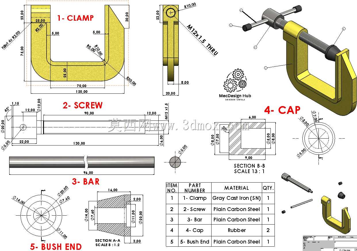 Solidworks教程设计c型夹组件运动研究