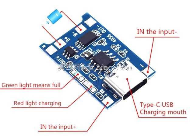 1S 4056 BMS和USB C型连接器模块