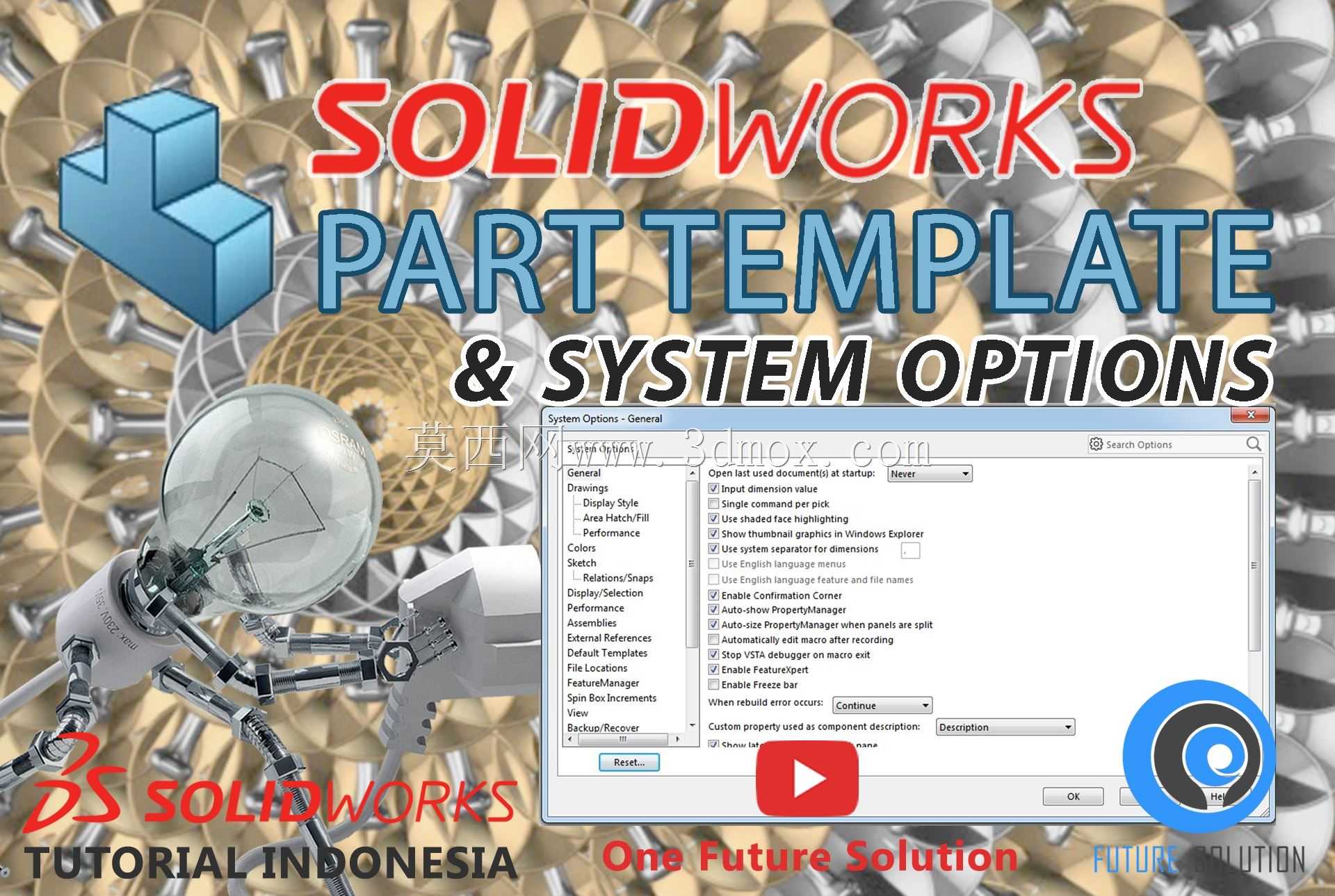 SolidWorks印度尼西亚教程#053(英语子版)-SolidWorks零件模板\u0026选项