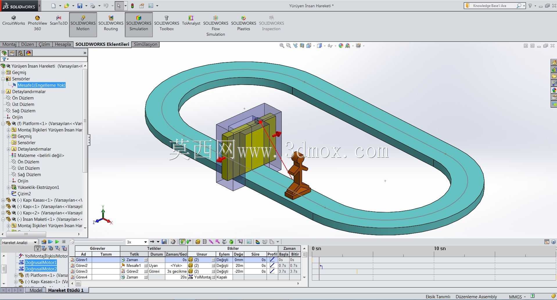 Otomatik Kap?Solidworks运动分析传感器Ekleme Yolu Takip Etme