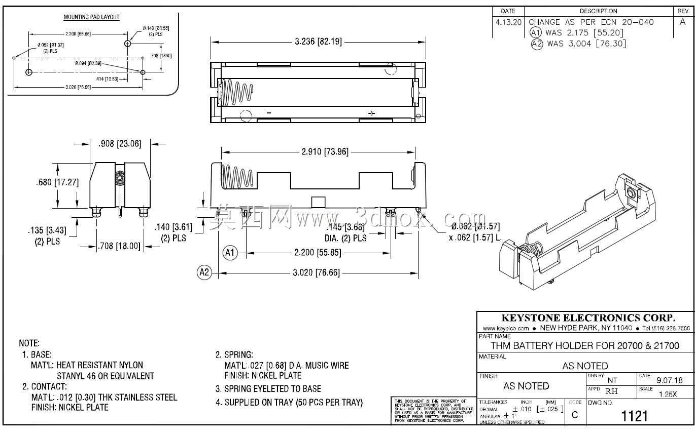 Keystone Electronics 21700/20700�����֧�ܣ�PTH��
