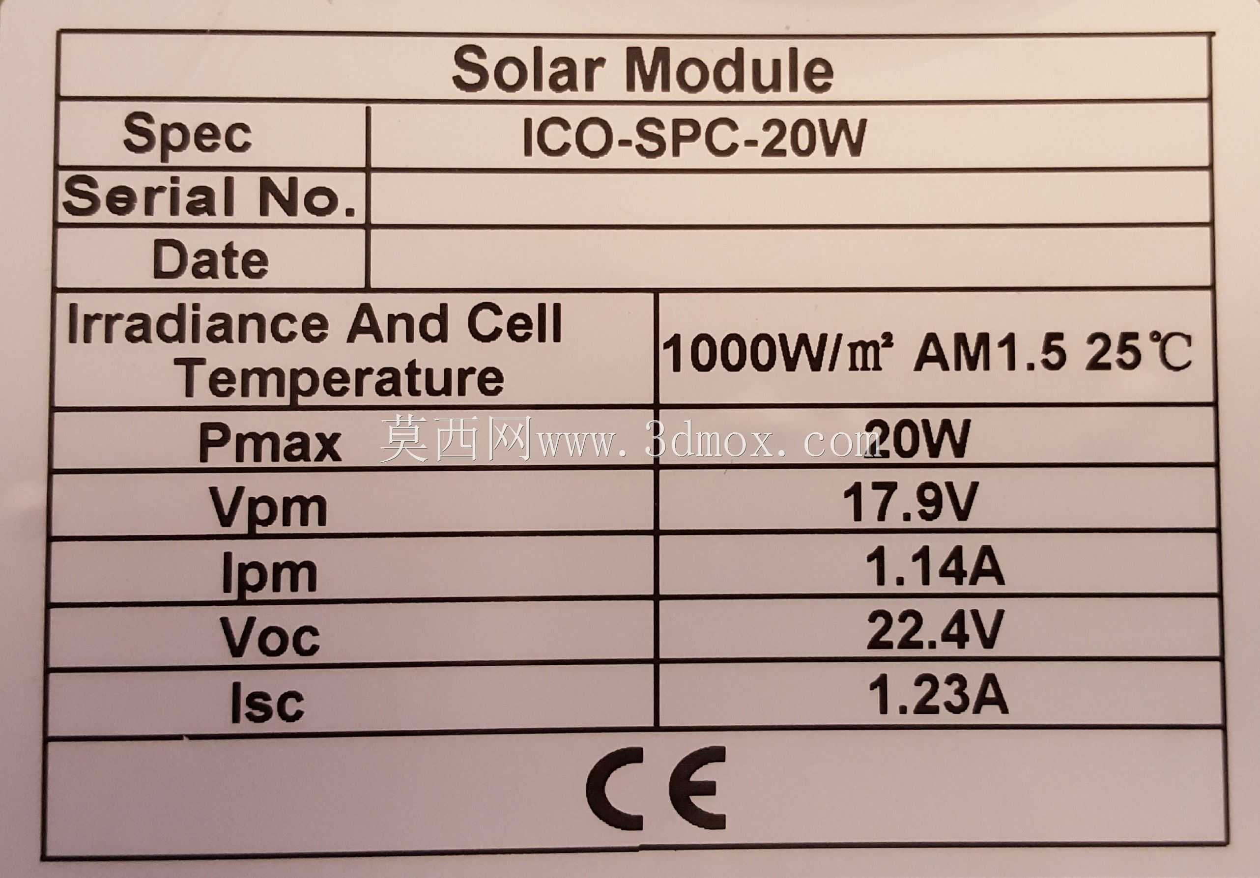 ICO-SPC-20W,20瓦,18伏,太阳能电池板