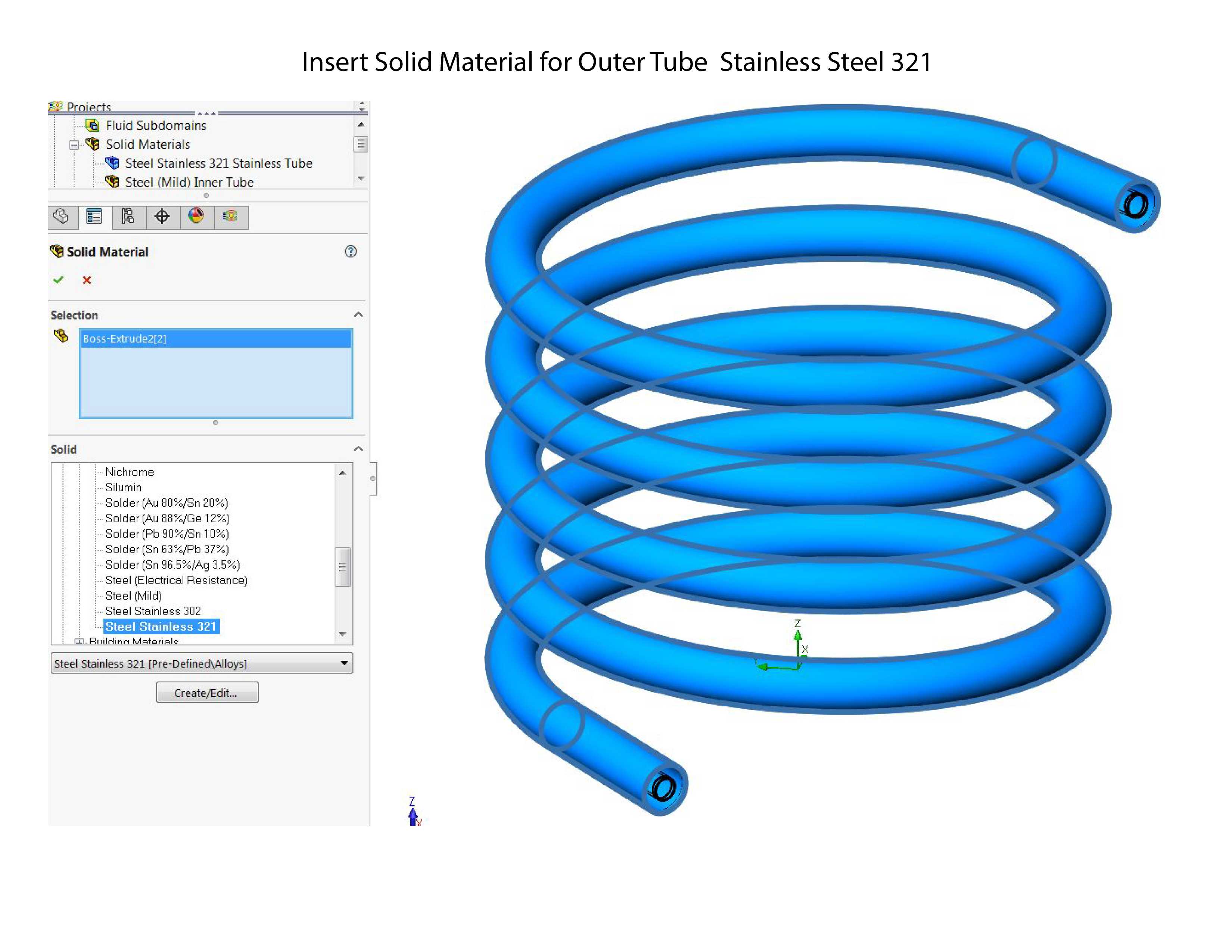 Solidworks流动模拟-管中管螺旋式换热器热水/冷水
