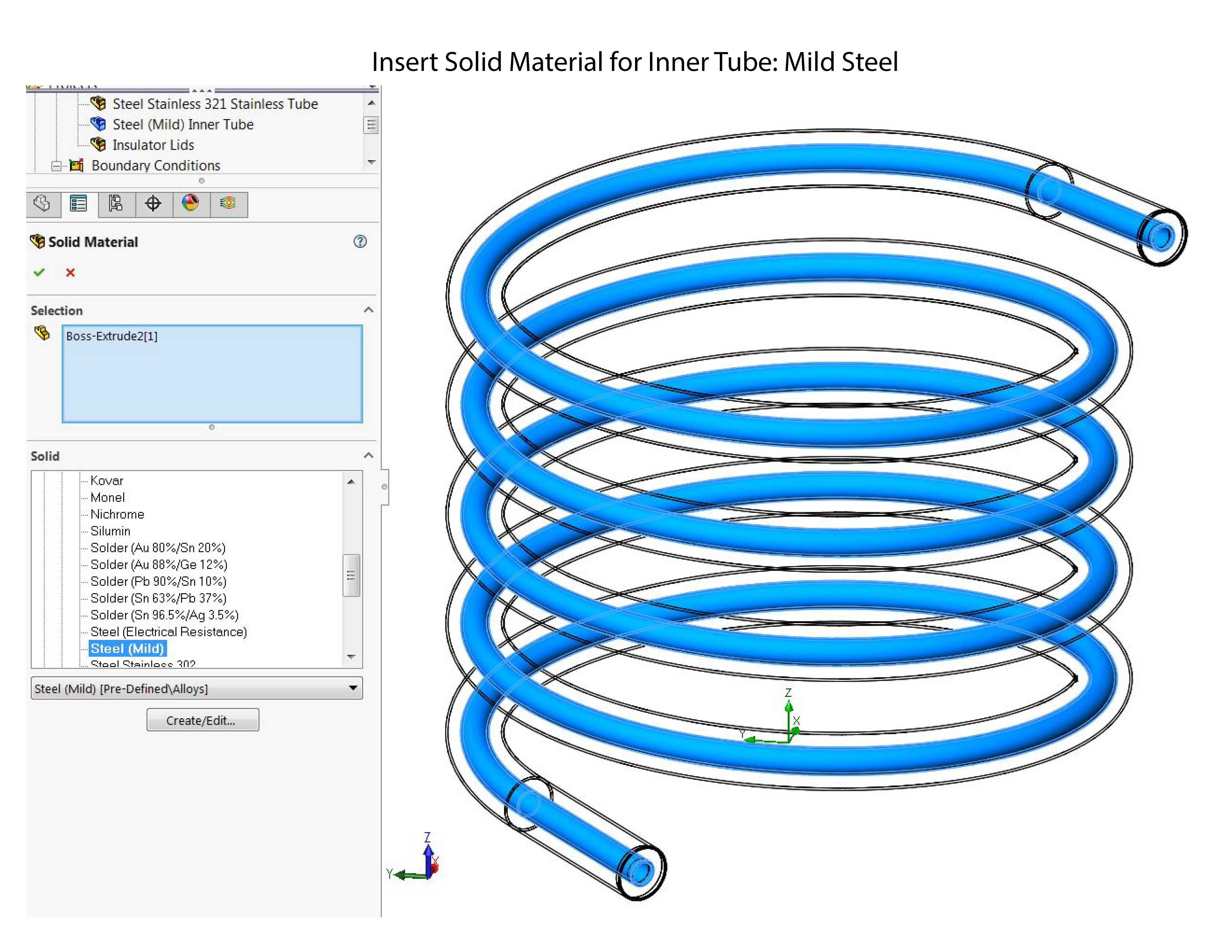 Solidworks流动模拟-管中管螺旋式换热器热水/冷水