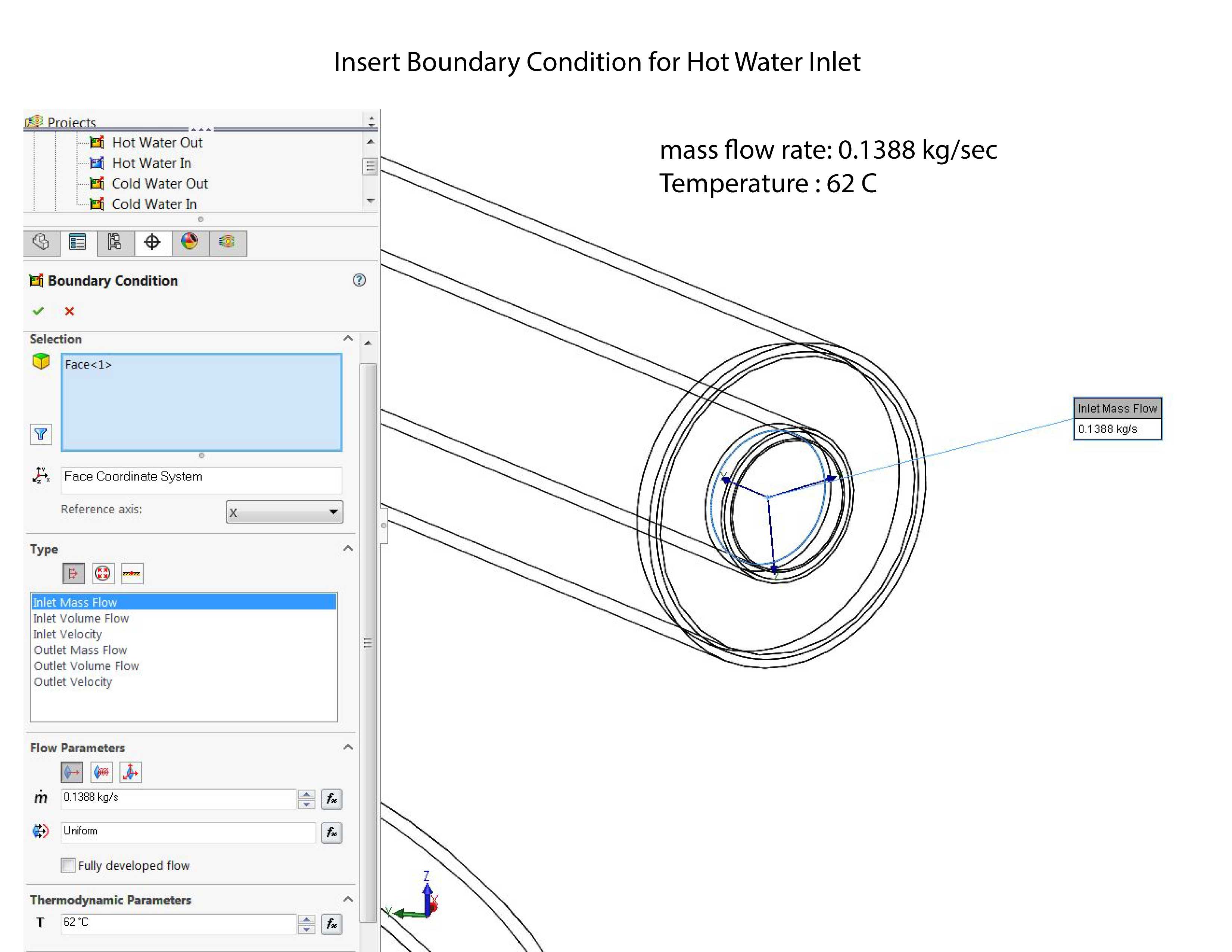 Solidworks流动模拟-管中管螺旋式换热器热水/冷水