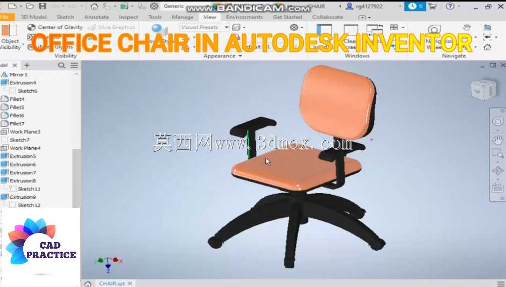 Autodesk Inventor中的办公椅| Autodesk Inventor教程| Autodesk Inventor初学者教程