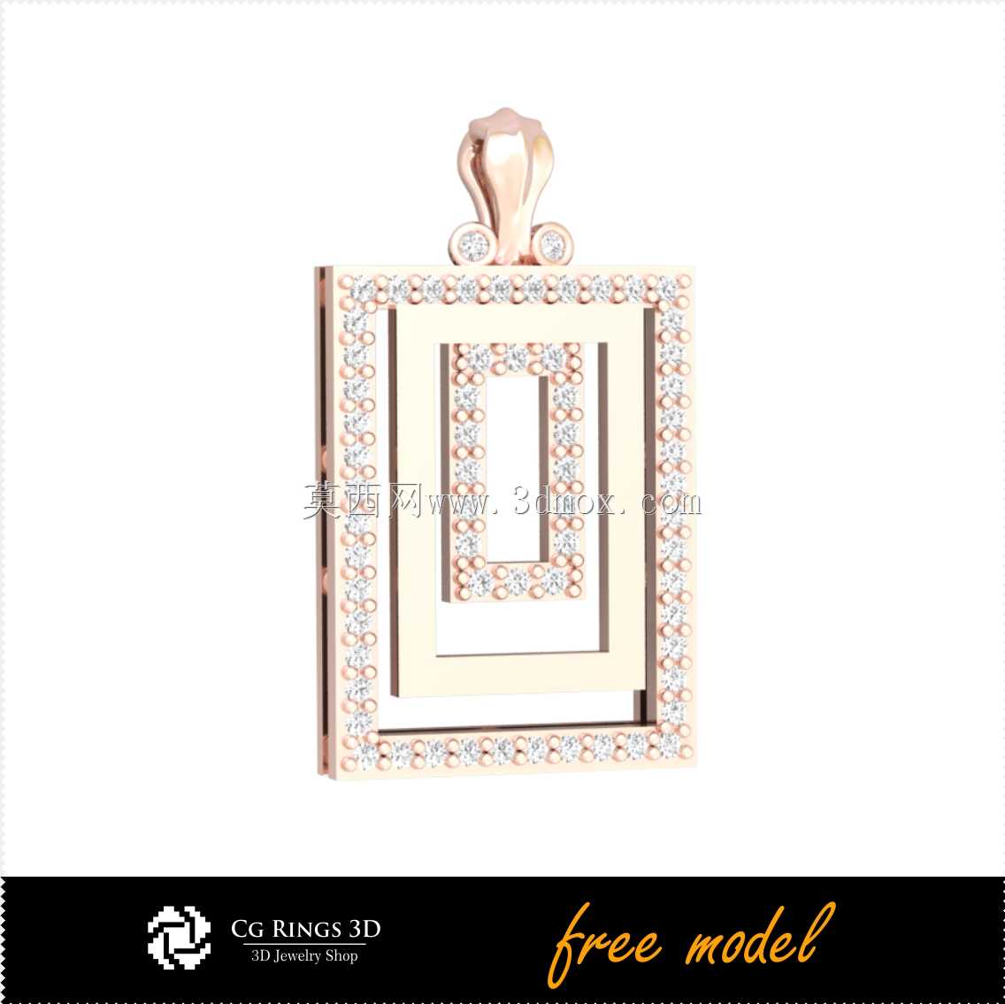 带有Diamons Free 3D模型的3D CAD吊坠