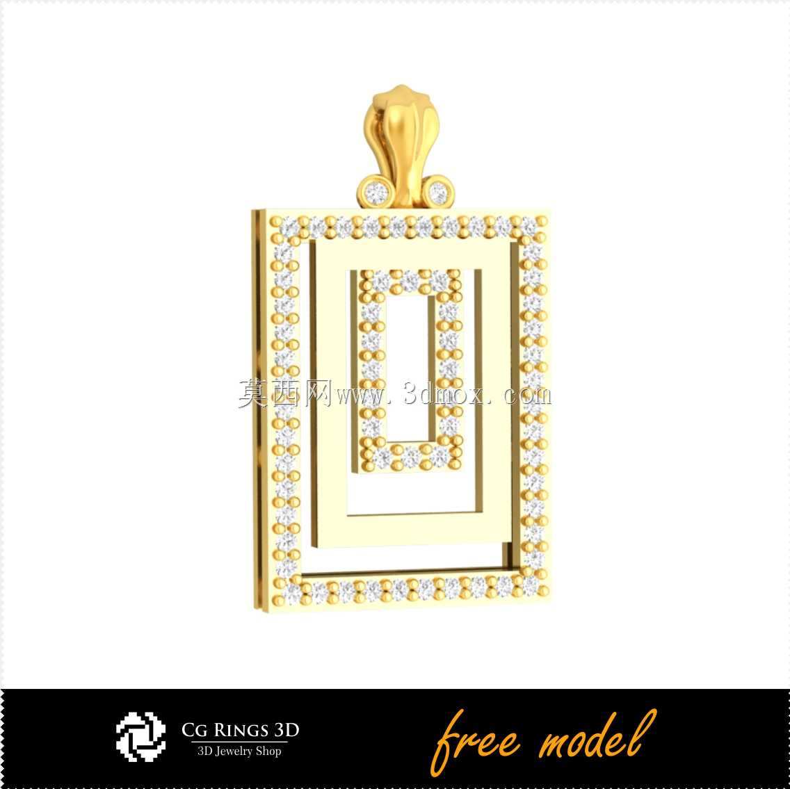 带有Diamons Free 3D模型的3D CAD吊坠