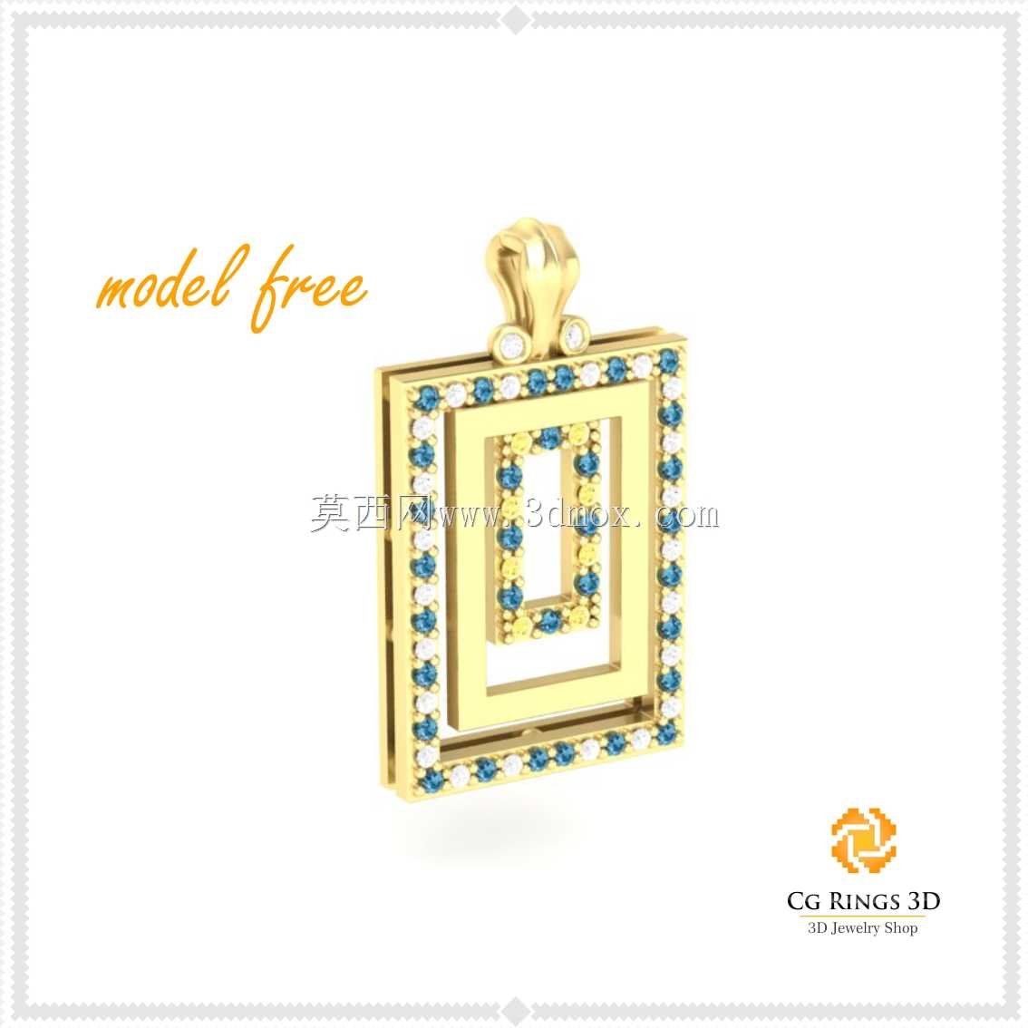 带有Diamons Free 3D模型的3D CAD吊坠
