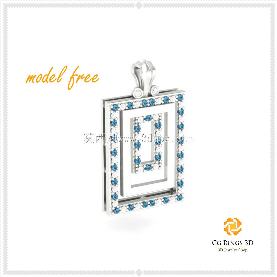带有Diamons Free 3D模型的3D CAD吊坠